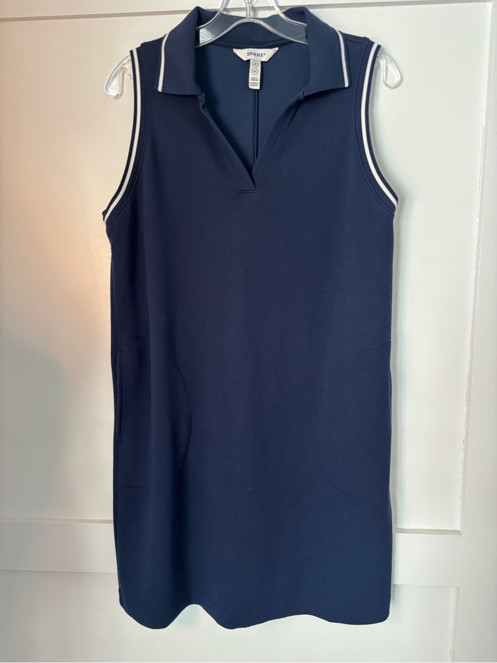 SPANX Navy Sleeveless Polo Shift Dress with White Trim size medium